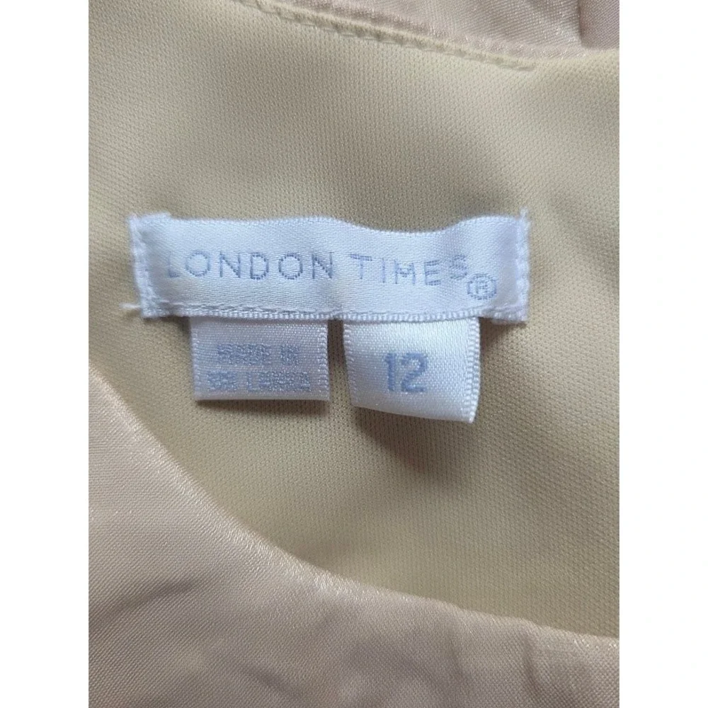 London Times Tiered Dress Women‎ 12 Champagne Gold Shimmer Ruffle Wedding Guest
